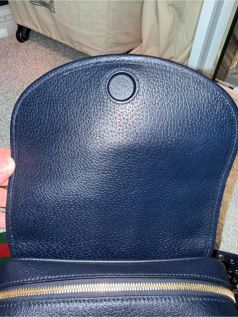 Gucci Navy Leather Crossbody with Red Stripe and Green Strap